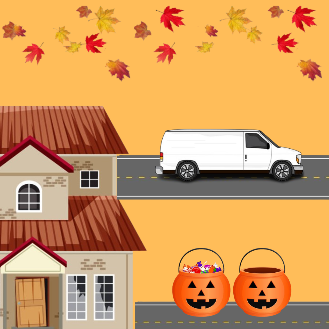 More tricks than treats: A graphic representation of the dangers and unusualities of the Halloween season. Kids who trick-or-treat are putting themselves at risk of potential kidnapping at every doorstep.